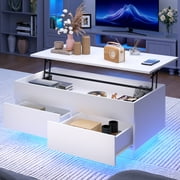 Hommpa LED Lift Top Coffee Table with Storage Modern Coffee Tables for Living Room Rectangle High Gloss Center Table with 2 Drawers