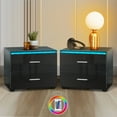 thumbnail image 1 of Hommpa LED Nightstand Set fo 2 High Gloss Modern Bedside Table 2 Drawers Handle Black Smart Nightstands Led Light Small End Side Table for Bedroom Living Room 15.4 inch Tall, 1 of 9