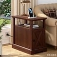 thumbnail image 1 of Hommpa Farmhouse Narrow End Table with Charging Station, Sofa Side Table with Barn Door and Storage Shelf for Small Spaces, Nightstand Bedside Table for Living Room, Bedroom, Brown, 1 of 5
