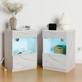 thumbnail image 1 of Hommpa LED Nightstands Set of 2 Nightstand with Charging Station Nightstands with 2 Drawer Open Shelf Nightstands USB Type C Port LED End Table Nightstands for Living Room Faux Marble White, 1 of 11