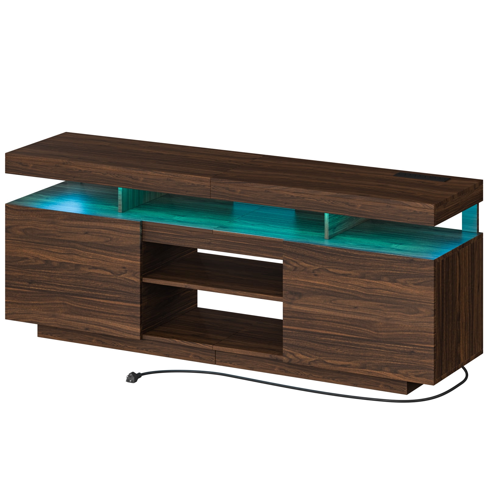 Hommpa LED TV Stand with Power Outlets High Gloss Media Console for PS5
