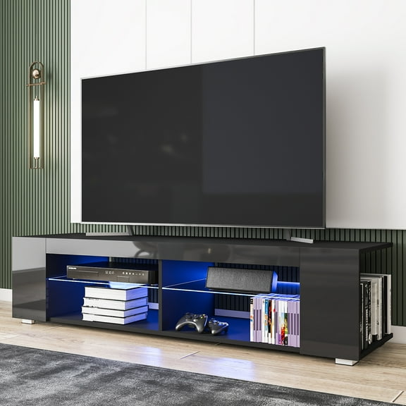 Hommpa LED TV Stand TV Cabinet for TVs up to 65" with Side Bookshelf and 4 Open Shelves Modern Television Media Console Entertainment Center