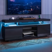 Hommpa LED TV Stand for TVs up to 70 with Power Outlets Modern Entertainment Center High Gloss Large TV Cabinet Adjustable Shelf PS5 Storage Gaming Media Console