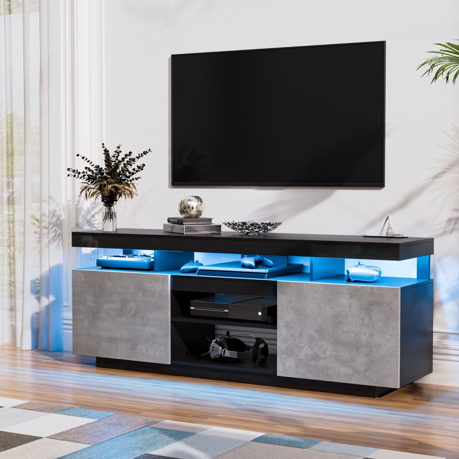 Hommpa LED TV Stand for TVs up to 70" with Power Outlets Modern