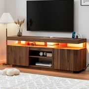 Hommpa LED TV Stand for TVs up to 70 with Power Outlets Modern Entertainment Center Large TV Cabinet Adjustable Shelf PS5 Storage Gaming Media Console Walnut