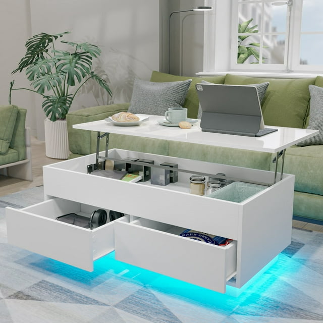 Hommpa Lift Top Coffee Table with LED Lights 40" Rectangle Sofa Side