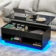 thumbnail image 1 of Hommpa Lift Top Coffee Table with Hidden Compartment High Gloss Black Coffee Tables LED Center Rising Cocktail Table for Living Room Accent Furniture, 1 of 14