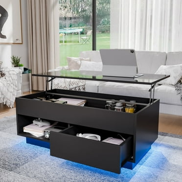 HOMCOM Farmhouse Coffee Table with Storage, Large Square Coffee Table - Walmart.com