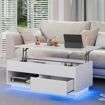 Hommpa Lift Top Coffee Table with LED Modern 40" Rectangle Sofa Side Cocktail Table Rising Lifting Tables with Hidden Storage Drawer Open Shelf