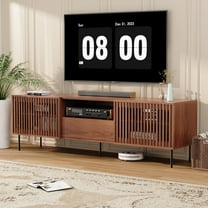 Hommpa TV Stand for 55/65/75/80 inch TV with 2 Slatted Doors and Drawer, Mid Century Modern TV Console for Living Room Bedroom, Storage Cabinets Entertainment Center for Gaming Media Console,Walnut