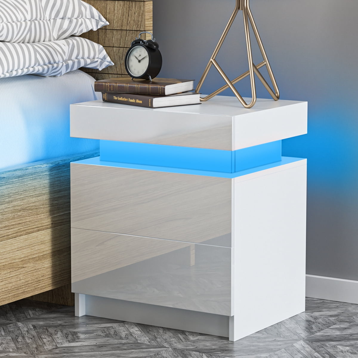 White LED Nightstand LED Bedside Table with High main image 0