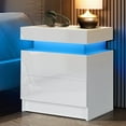 thumbnail image 1 of Hommpa Modern Nightstand with LED Lights High Gloss Bedside Table with 2 Drawers Smart Night Stands White End Side Table for Bedroom Living Room Home Furniture, 1 of 12