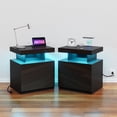 thumbnail image 1 of Hommpa Modern Nightstand Set of 2 LED Nightstand with Wireless Charging Type C USB Port 2 Drawers Bedside Table Storage High Gloss Night Table Black End Side Table for Bedroom Furniture 22.3" Tall, 1 of 10