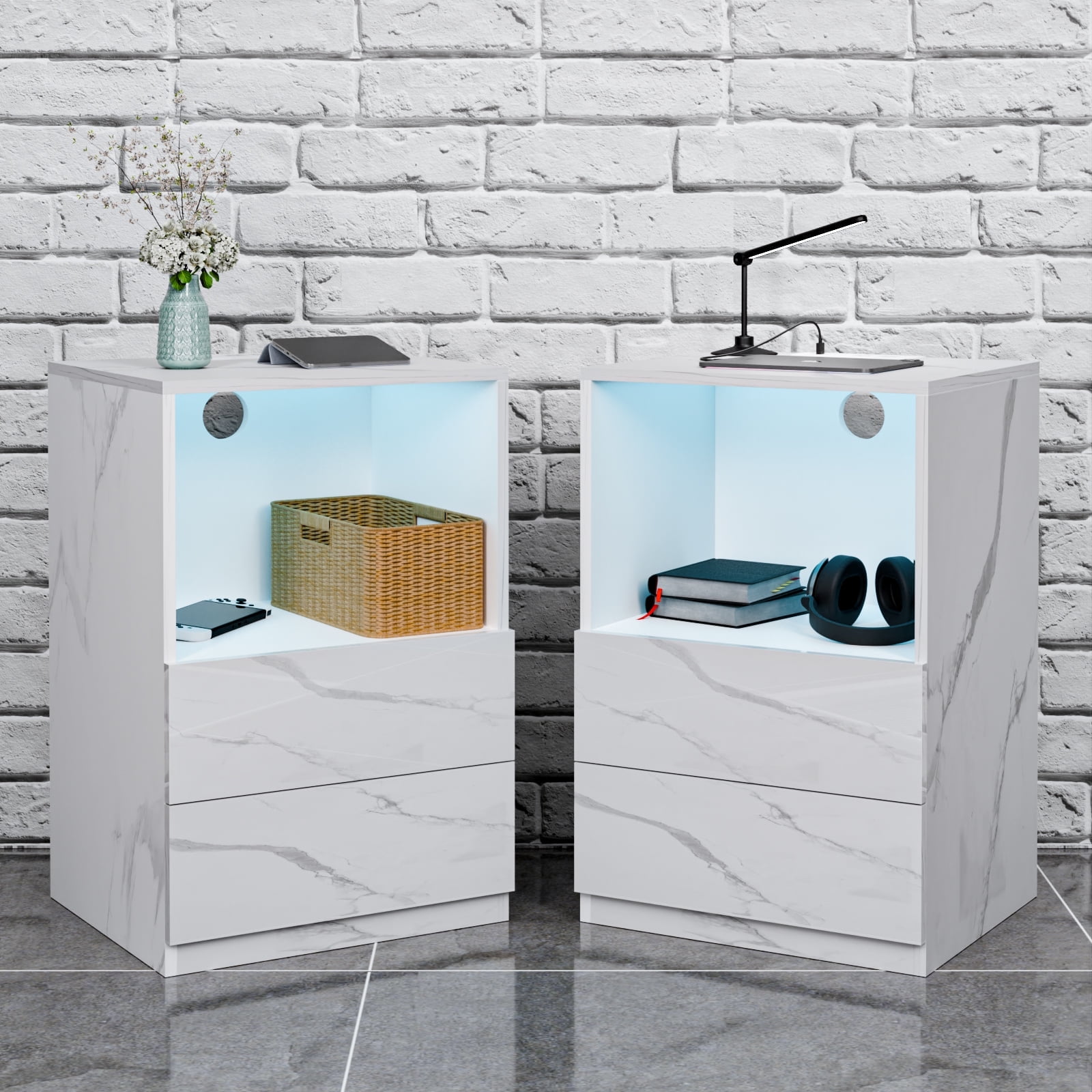 Black Nightstand With Charging Station, Night Stand With LED Lights, Modern Led End Table Nightstand For Bedroom - On Sale - Bed Bath & Beyond - 37718601