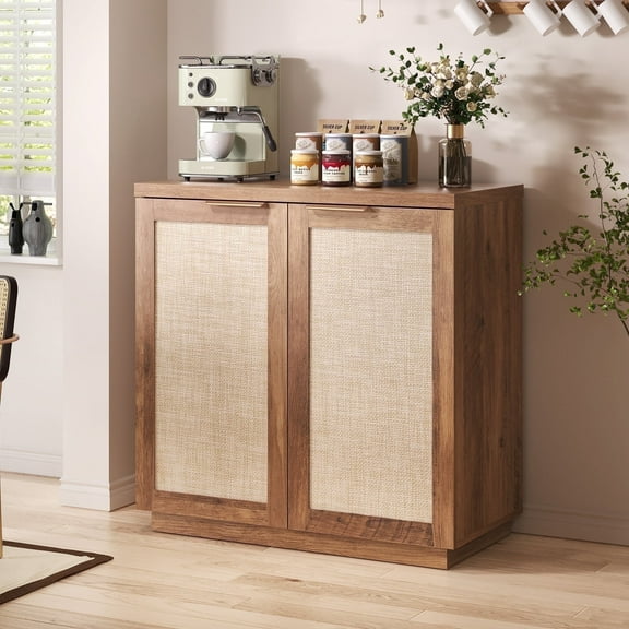 Hommpa Sideboard Buffet Cabinet Rattan Kitchen Storage Organizer Boho Farmhouse Accent Cabinets TV Console for Living Dining Room Coffee Bar for Party Holiday Festival Christmas Gift, Brown