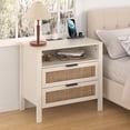 thumbnail image 1 of Hommpa Rattan Nightstand with Charging Station, Boho Bedside Table Large Night Table with 2 Drawers and Storage Shelf, Farmhouse End Side Table for Bedroom, Living Room 25.2" Tall, White, 1 of 12
