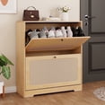 thumbnail image 1 of Hommpa Rattan Shoe Cabinet with 2 Flip Drawers & Adjustable Shelves 5 Tier Freestanding Tipping Bucket Shoes Storage Closet for 16 Pairs Narrow Console Table Modern Boho Entryway Shoe Rack Organizer, 1 of 15