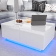 thumbnail image 1 of Hommpa Rectangular LED Coffee Table with 4 Drawers High Gloss White Finish Modern Living Room Furniture Sofa Side Cocktail Table 37.4 x 23.6 x 15.4 inches, 1 of 10