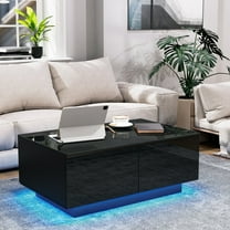Hommpa Rectangular LED Coffee Table with 4 Drawers High Gloss Black Finish Modern Living Room Sofa Side Cocktail End Table 37.4 x 23.6 x 15.4 inches
