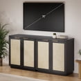 thumbnail image 1 of Hommpa Set of 2 Sideboard Buffet Cabinet Rattan Kitchen Storage Organizer Boho Farmhouse Accent Cabinets TV Console for Living Dining Room Coffee Bar for Party Holiday Festival Christmas Gift, Black, 1 of 6