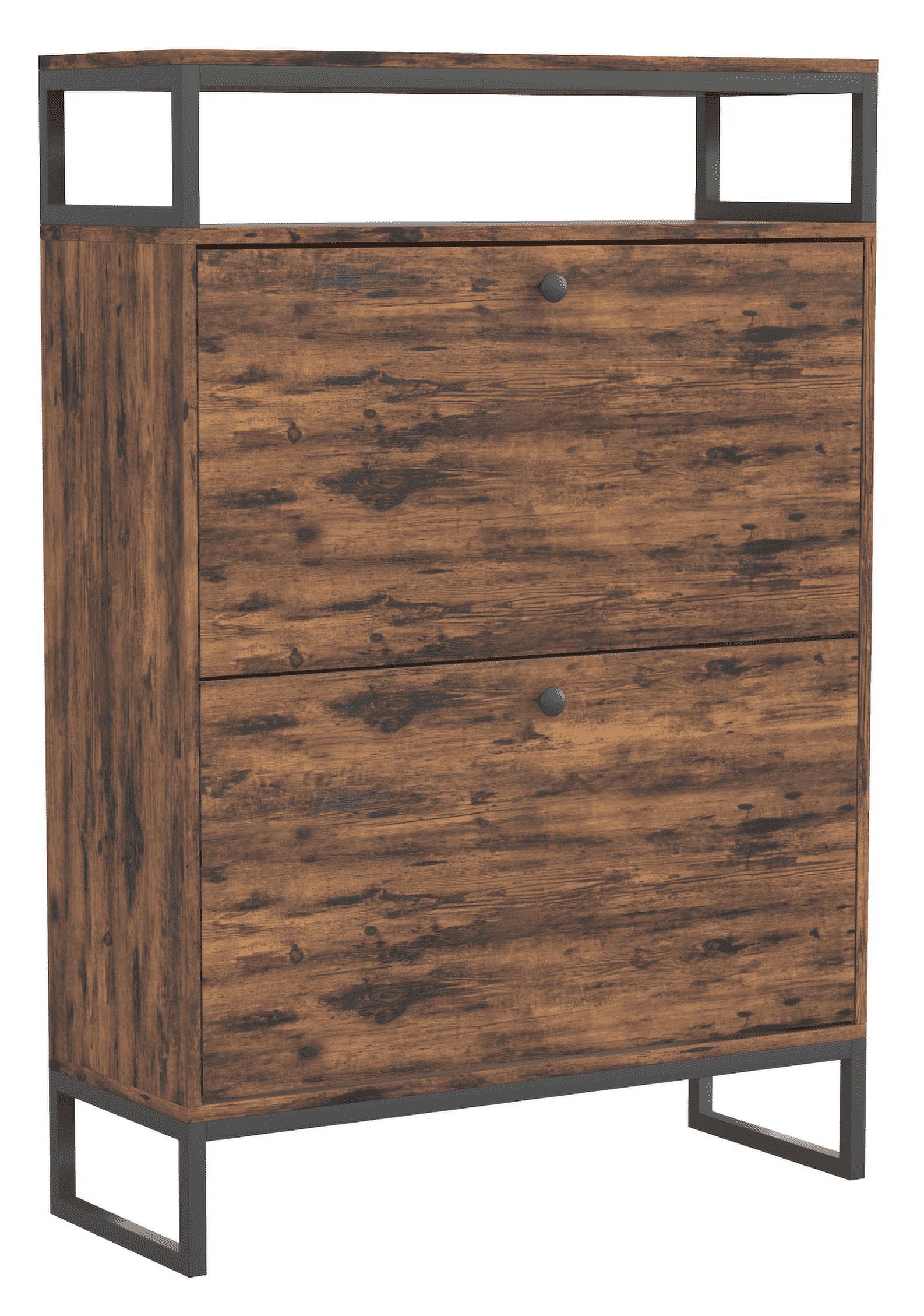 Hommpa Shoe Storage with 2 Flip Drawers, Farmhouse Wood Shoe