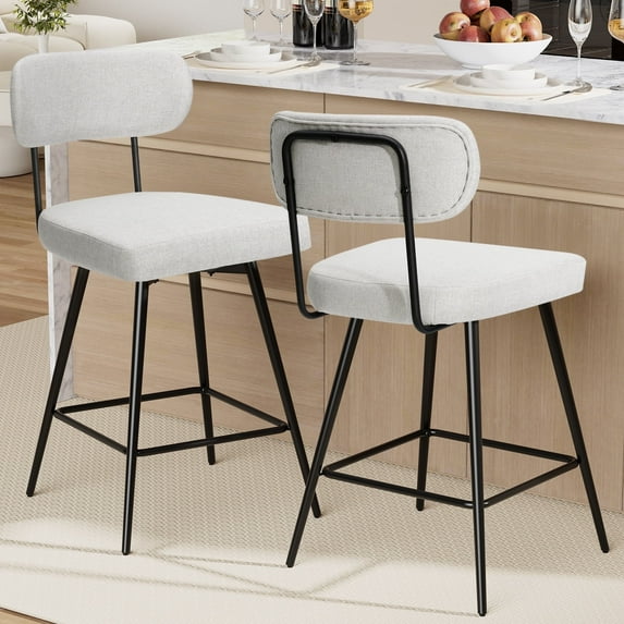 Hommpa Swivel Bar Stools Set of 2 Counter Height Barstools 26" Beige Linen Fabric Upholstered Kitchen Counter Stools with Backs, Metal Legs, Footrest and Wide Seat