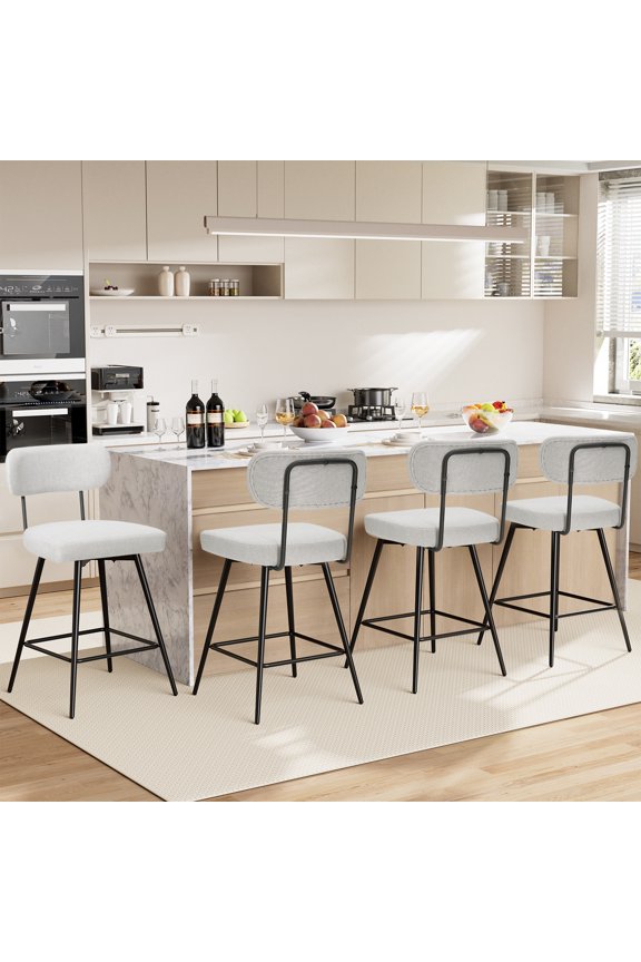 Swivel Bar Stools Set of 4 Counter Height Barstools 26" Beige Linen Fabric Upholstered Kitchen Counter Stools with Backs, Metal Legs, Footrest and Wide Seat