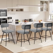 Hommpa Swivel Bar Stools Set of 4 Counter Height Barstools 26" Gray Linen Fabric Upholstered Kitchen Counter Stools with Backs, Metal Legs, Footrest and Wide Se