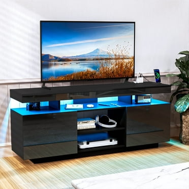 Hommpa TV Stand for TVs up to 65" with LED Lights & Power Outlets Modern Gaming Entertainment Center High Gloss Media Console TV Cabinet Black