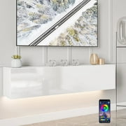 Hommpa Wall Mounted Floating TV Stand with LED Lights Modern Entertainment Center for TVs for up to 65" Media Console TV Unit with Storage Cabinets White High Gloss for Living Room Bedroom