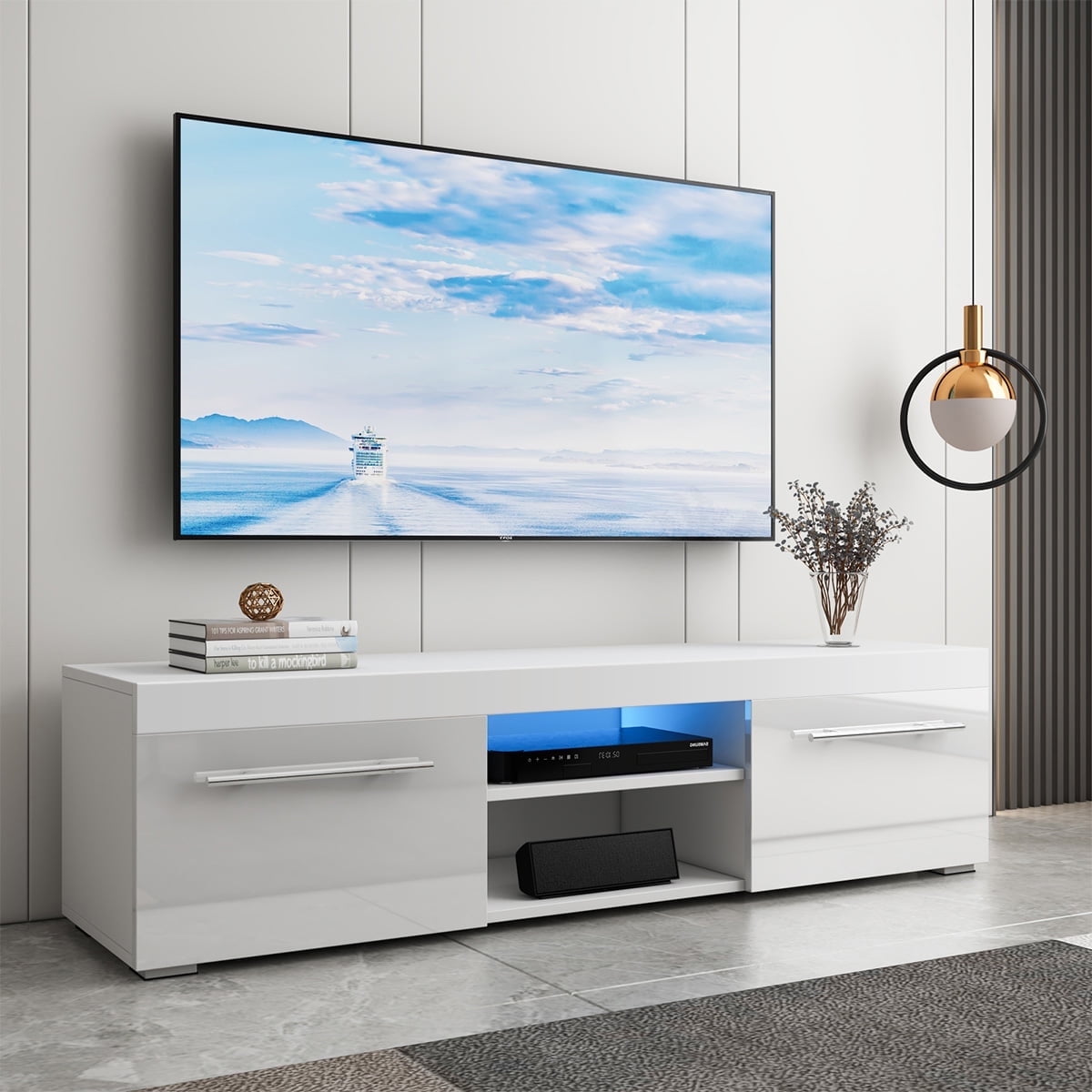 White high gloss tv cabinet with led lights discount