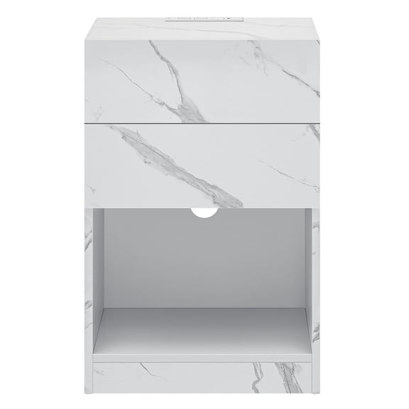 Hommpa White Nightstand 2 Drawers Bedside Table Storage Open Shelf Night stand High Gloss End Side Table