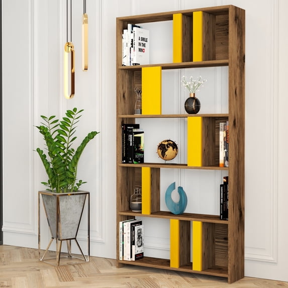 Hommy Craft - Walnut, Yellow - Lima - Bookshelf