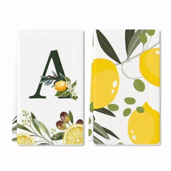 Homnexsy Monogram Letter A Kitchen Towels for Home Decor Lemons And Olive Family Last Name Initial Dish Towels 16x24 Inch Ultra Absorbent Bar Drying Cloth Hand Towel Bathroom Decorations Set of 2