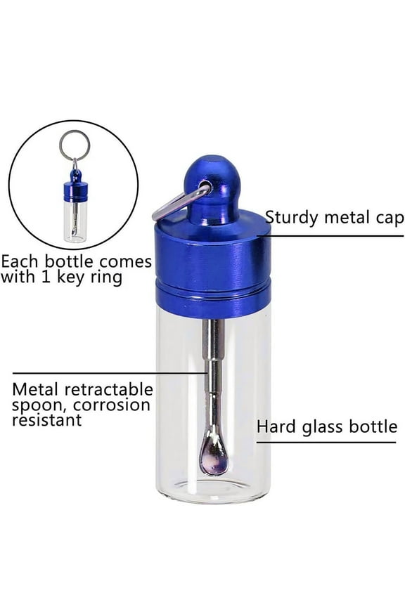 Portable Container Cases Mini Glass Container Case with Spoons Pocket Pocket Boxes Keychain Box Container Case, Blue