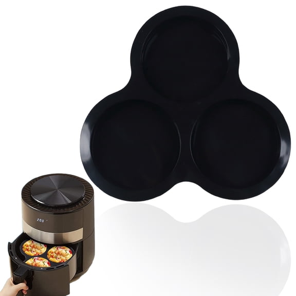 Homng Silicone Egg Cups for Air Fryer, 3-Cavity Black Cupcake Baking Tray, Round Air Fryer Silicone Baking Mold, For Microwave Oven Small Cakes Puddings Pie Breakfast Patty