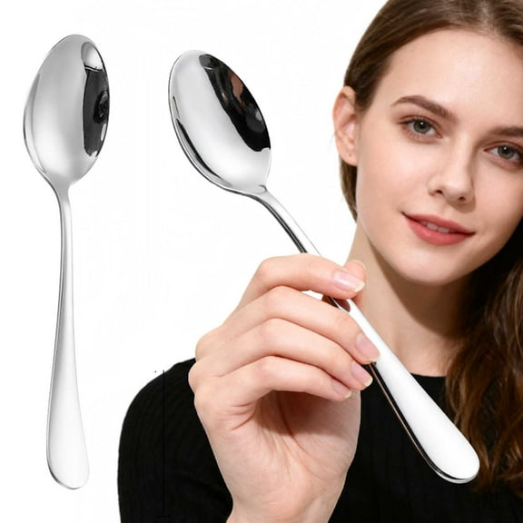 Homng Silver Tableware, 7-Inch Stainless Steel Spoon, Dinner Spoons Stainless Spoons Silverware Table Spoon for Home Kitchen Restaurant Kitchen Dinner Spoons Dishwasher