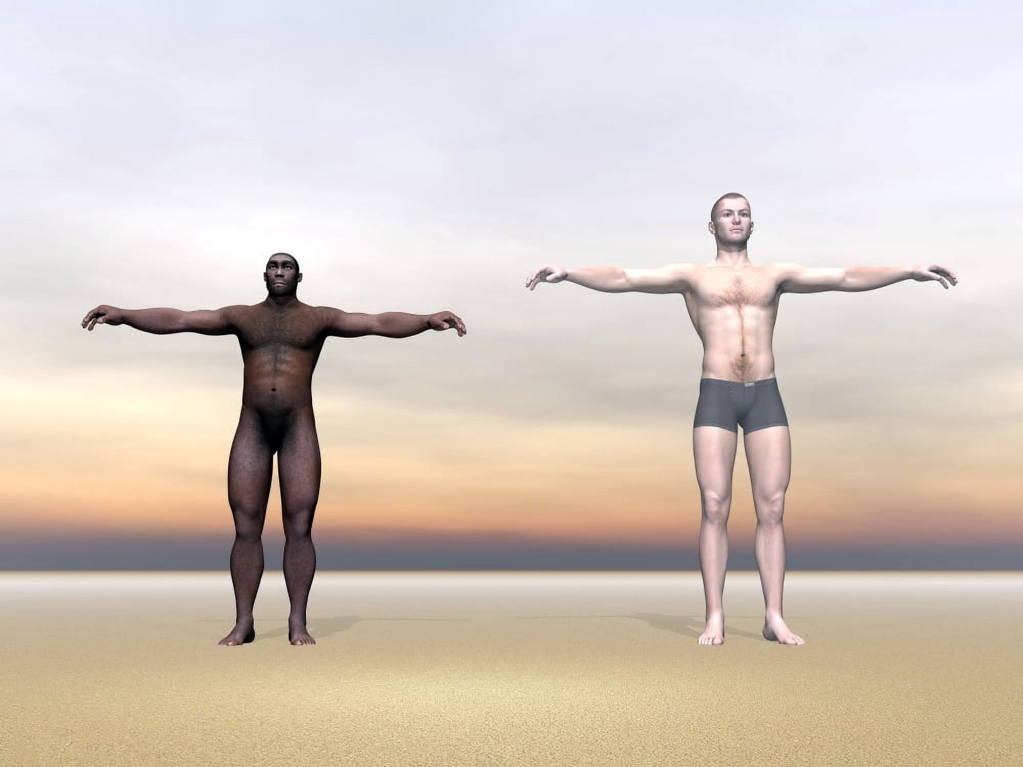 Homo Erectus man next to modern human being Canvas Art - Elena DuvernayStocktrek Images (17 x 13)
