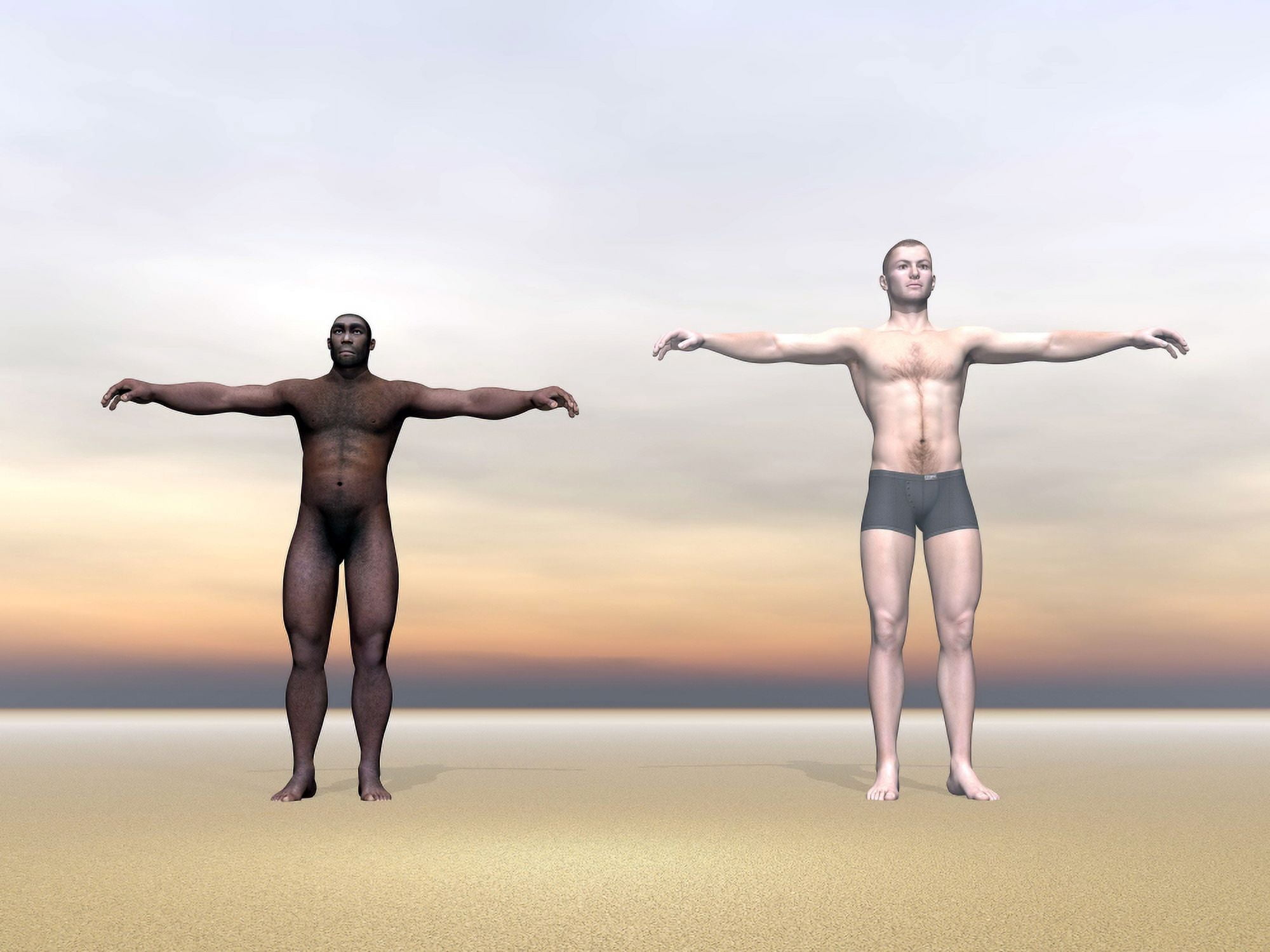 Homo Erectus man next to modern human being Canvas Art - Elena DuvernayStocktrek Images (33 x 25)
