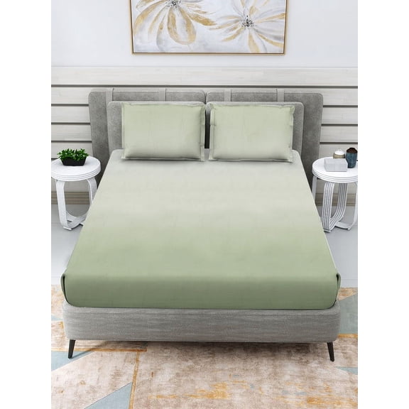 Homonation 100% Cotton Bedding Sheets & Pillowcases Set, 250 Thread Count Sateen Soft 3 Piece Twin Sheet Set with 14-Inch Deep Pockets - , Shaded Light Green