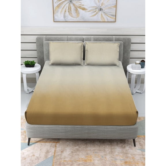 Homonation 100% Cotton Bedding Sheets & Pillowcases Set, 250 Thread Count Sateen Soft 4 Piece Full Size Sheet Set with 14-Inch Deep Pockets - Shaded Brown