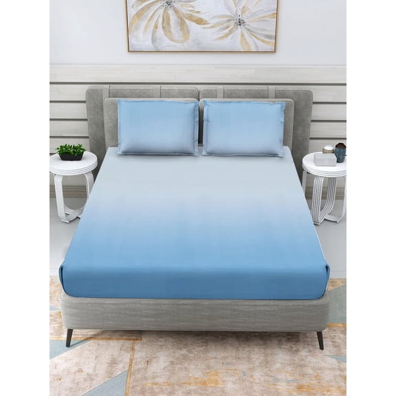 Homonation 100% Cotton Bedding Sheets & Pillowcases Set, 250 Thread Count Sateen Soft 4 Piece King Sheet Set with 14-Inch Deep Pockets - Shaded Turquoise Blue