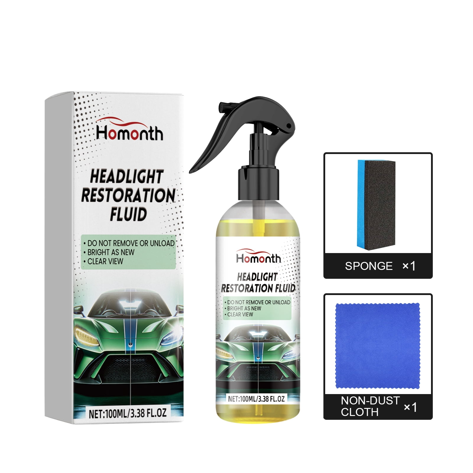Homonth Headlight Restoration Fluid, Car Headlight Scratch Repair Car Light Brightening Plating Crystal Maintenance Polishing