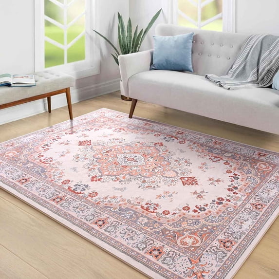 Homore Antique Floral Faux Wool Area Rug,7' x 10', Camel
