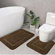 Homore Bathroom Rugs Sets, Luxury Bath Mat Set Anti-Slip Bath Rug and U-Shaped Toilet Mat Brown