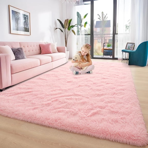 Homore Cute Fluffy Velvet Carpet Soft Washable Area Rugs for Bedroom/ Living Room Decoration,8'x10',Pink
