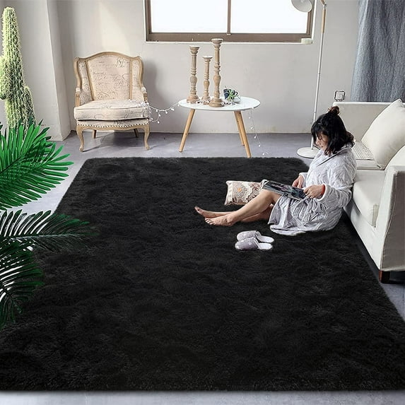Homore Cute Fluffy Velvet Carpet Soft Washable Area Rugs for Bedroom/ Living Room Decoration,9'x12',Black