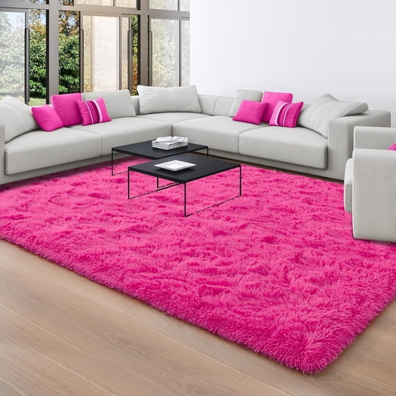 Homore Cute Fluffy Velvet Carpet Soft Washable Area Rugs for Bedroom/ Living Room Decoration,9'x12',Hot-Pink