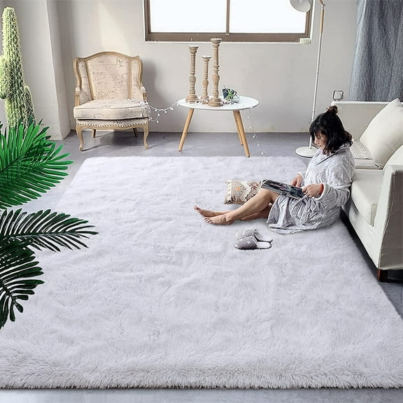 Homore Cute Fluffy Velvet Carpet Soft Washable Area Rugs for Bedroom/ Living Room Decoration,9'x12',White