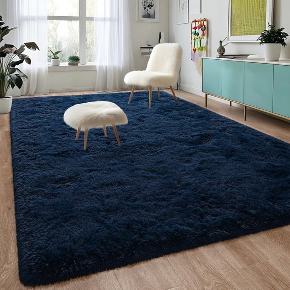 Homore Cute Fluffy Velvet Carpet Soft Washable Area Rugs for Bedroom/ Living Room Decoration,3'x5',Navy Blue